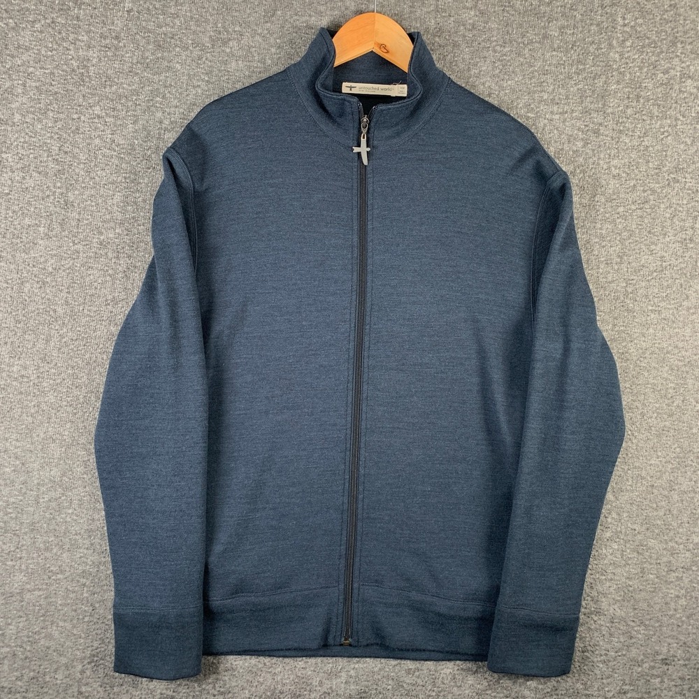 Untouched World New Zealand Sport Jacket Men Large Full Zip Blue Sweater Wool